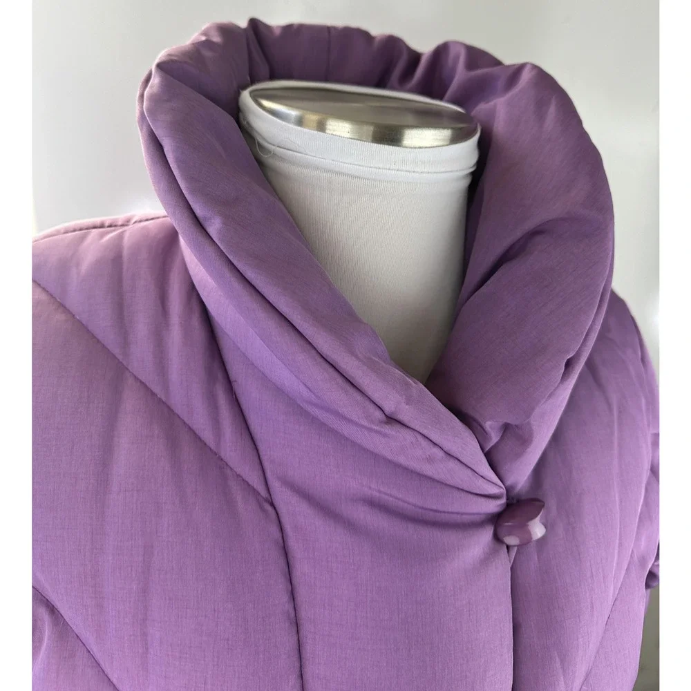 Vintage Saks Fifth Avenue Purple Long Puffer Coat Down Feather Women’s Large - Picture 14 of 16